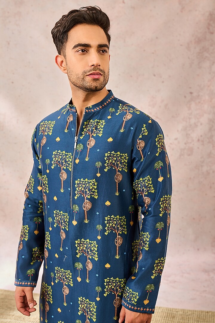 Indigo Chanderi Digital Printed Kurta by Masaba Men at Pernia's Pop Up Shop