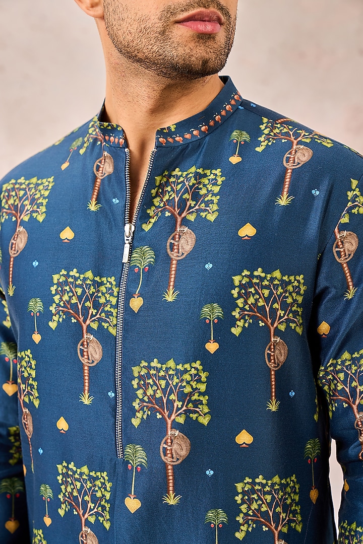 Indigo Chanderi Digital Printed Kurta by Masaba Men at Pernia's Pop Up Shop