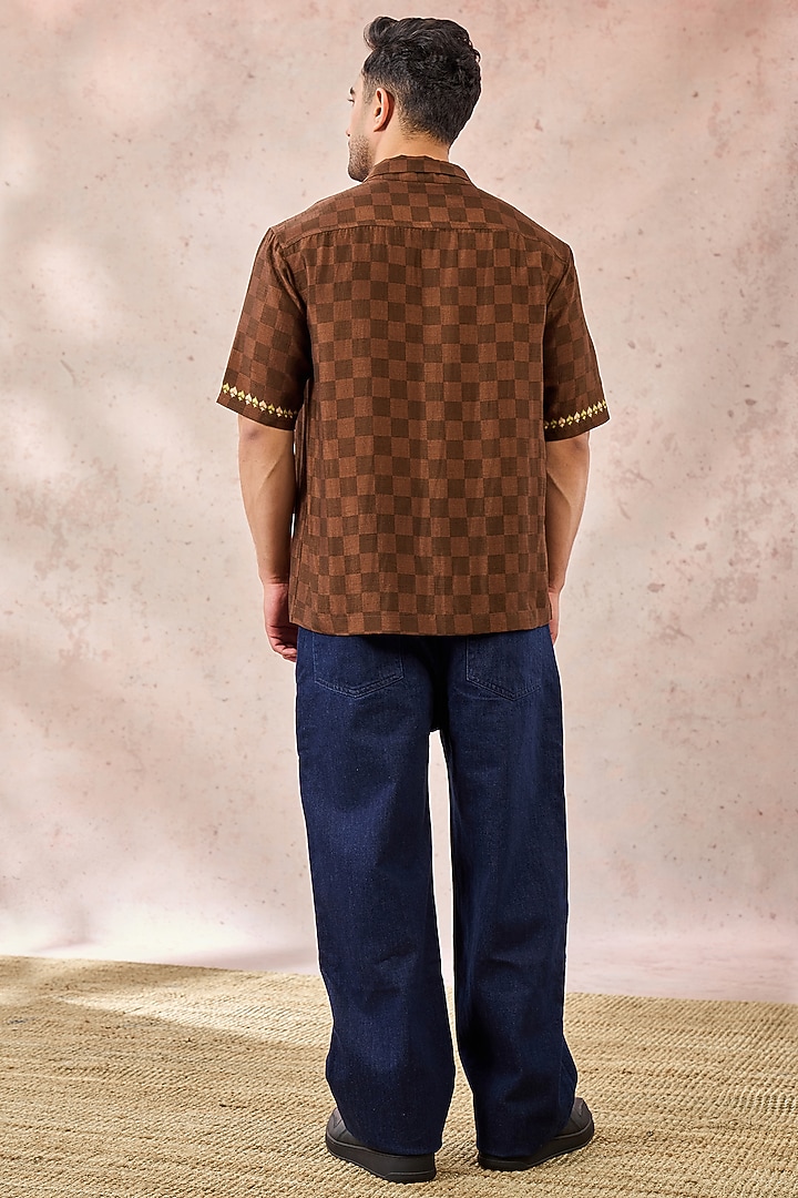 Brown Raw Silk Printed Shirt by Masaba Men at Pernia's Pop Up Shop
