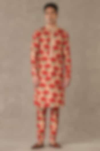 Salmon Raw Silk Digital Printed Pants by Masaba Men at Pernia's Pop Up Shop