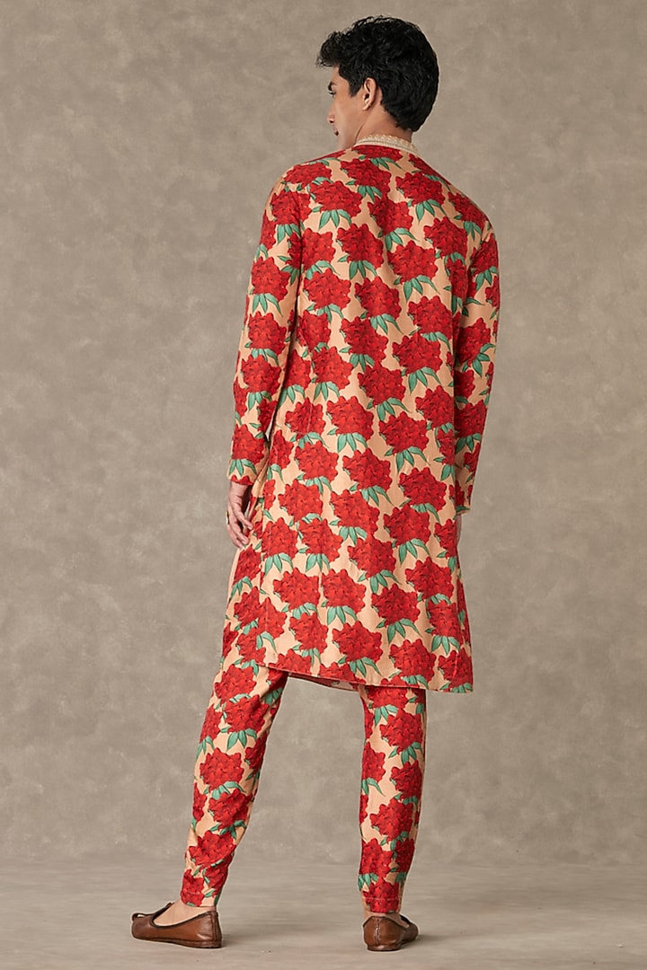 Salmon Raw Silk Digital Printed Pants by Masaba Men at Pernia's Pop Up Shop