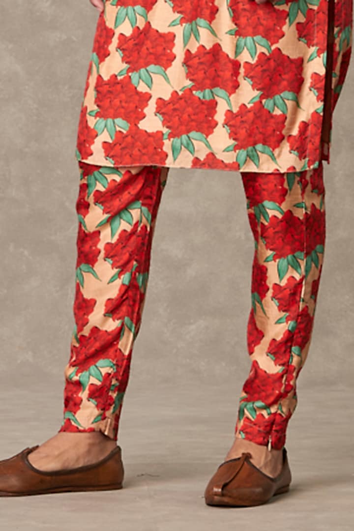 Salmon Raw Silk Digital Printed Pants by Masaba Men at Pernia's Pop Up Shop