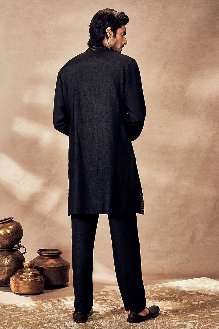 Black Tussar Silk Digital Printed Kurta by Masaba Men at Pernia's Pop Up Shop