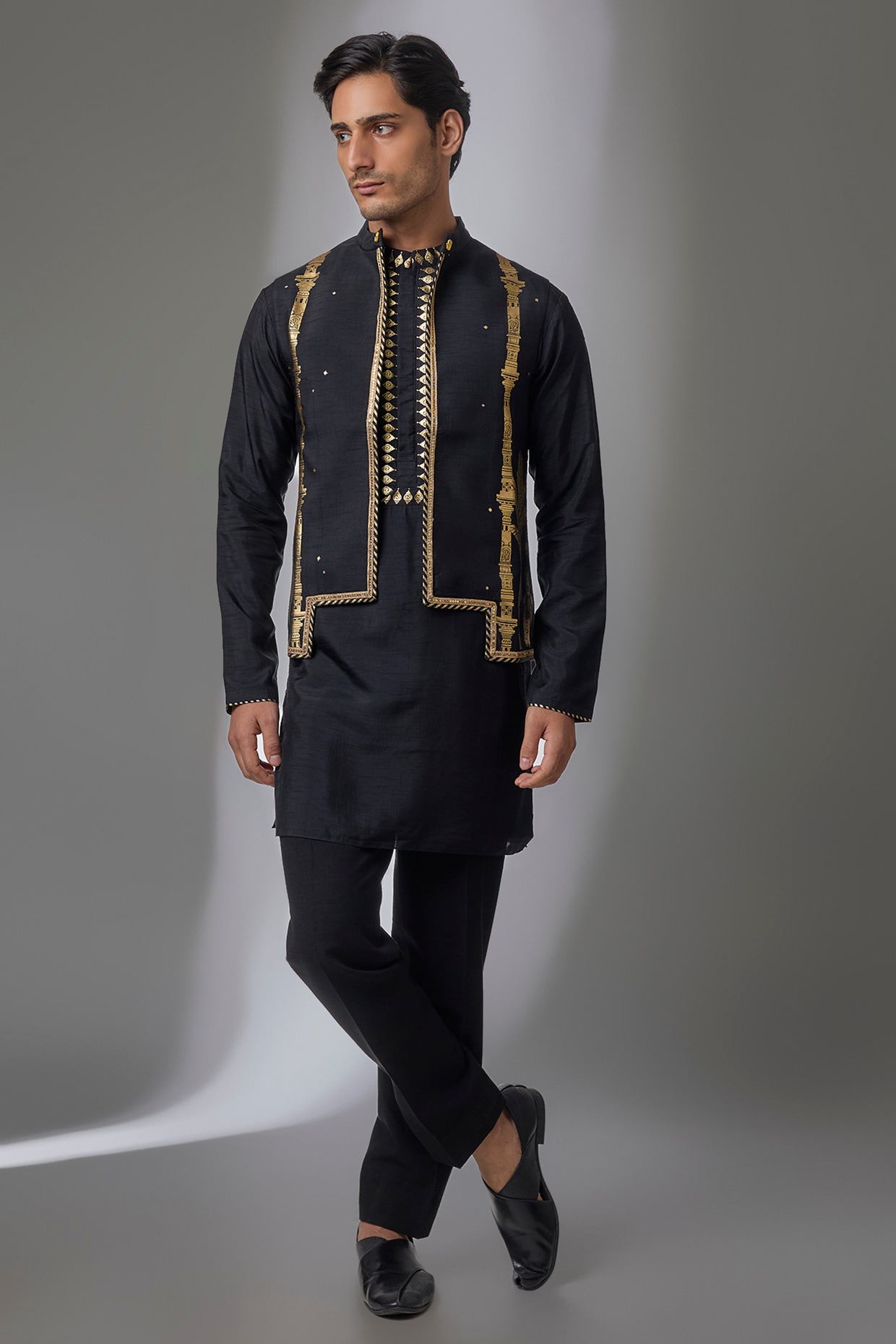 Masaba Black Viscose Crepe Nehru Jacket Set