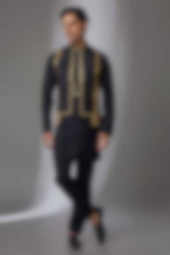 Black Viscose Crepe Nehru Jacket Set by Masaba Men at Pernia's Pop Up Shop