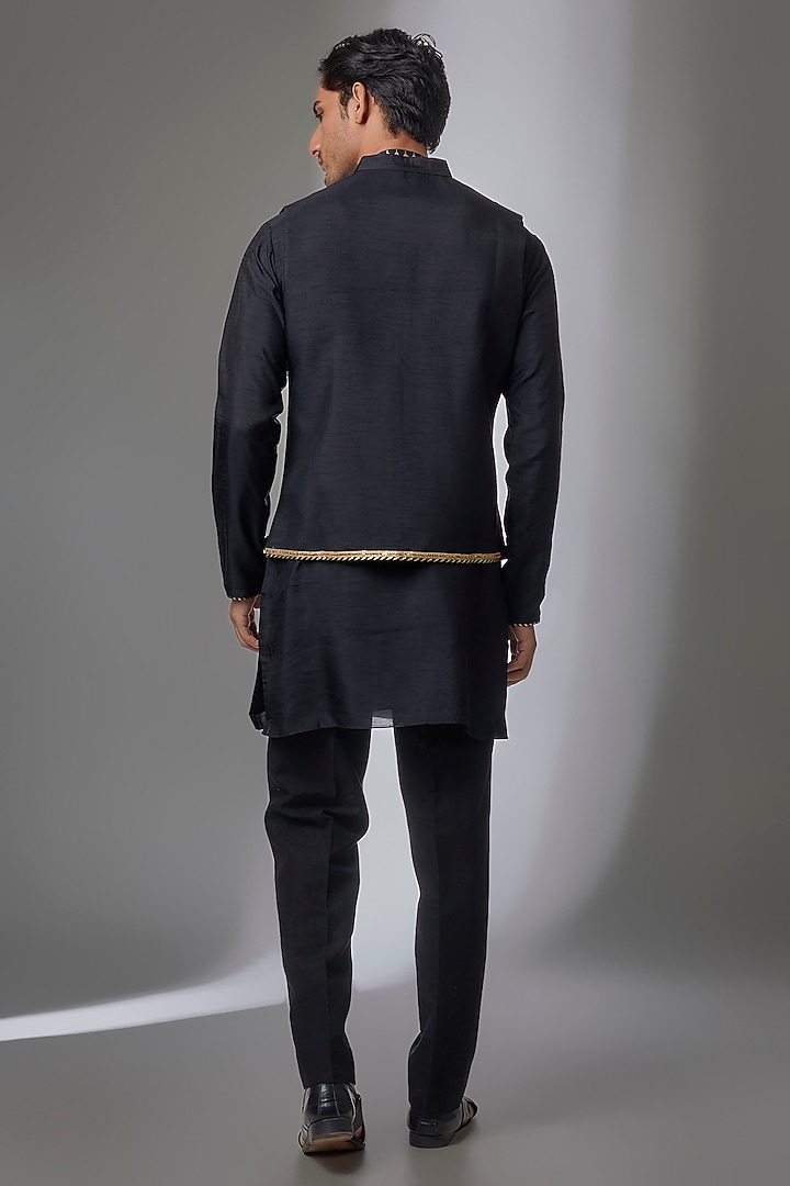 Black Viscose Crepe Nehru Jacket Set by Masaba Men at Pernia's Pop Up Shop