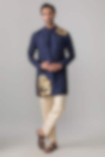 Navy Blue Viscose Slub Kurta by Masaba Men at Pernia's Pop Up Shop