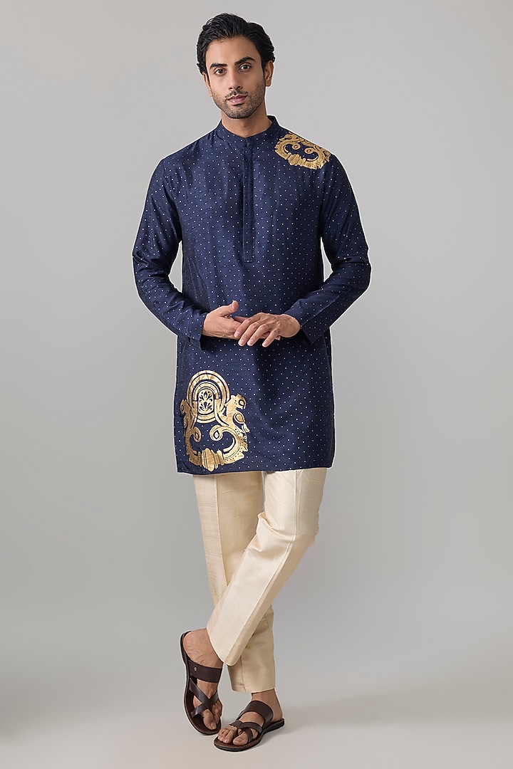 Navy Blue Viscose Slub Kurta by Masaba Men at Pernia's Pop Up Shop