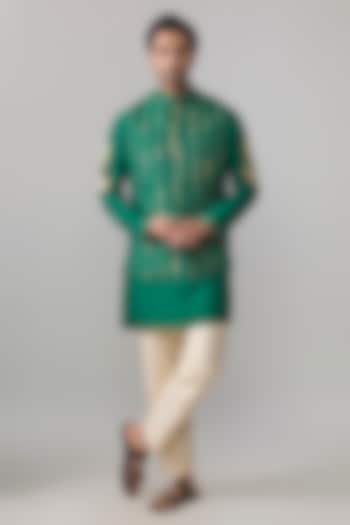 Green Viscose Slub Nehru Jacket Set by Masaba Men at Pernia's Pop Up Shop