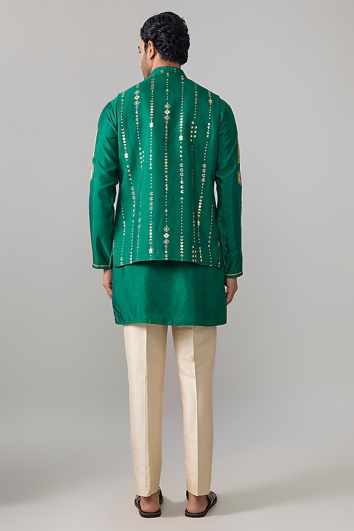 Green Viscose Slub Nehru Jacket Set by Masaba Men at Pernia's Pop Up Shop