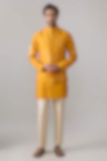 Yellow Viscose Slub Nehru Jacket Set by Masaba Men at Pernia's Pop Up Shop