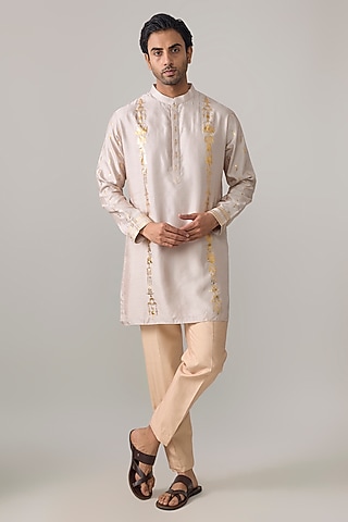 Grey Viscose Slub Kurta by Masaba Men
