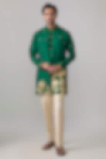 Emerald Green Viscose Slub Kurta by Masaba Men at Pernia's Pop Up Shop