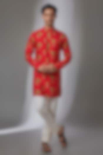 Red Viscose Crepe Kurta by Masaba Men at Pernia's Pop Up Shop