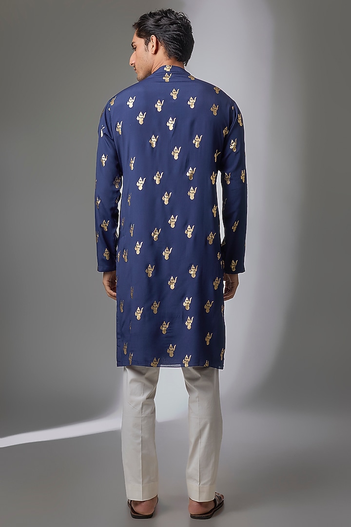 Blue Viscose Crepe Kurta by Masaba Men at Pernia's Pop Up Shop