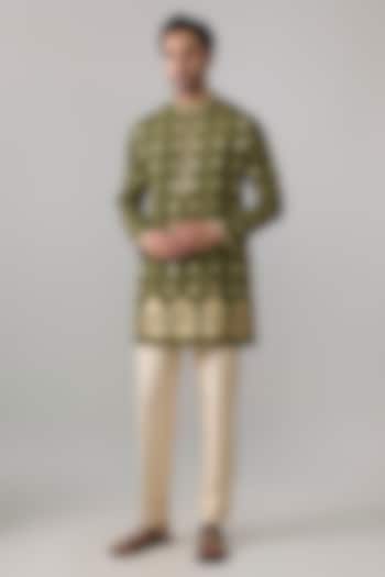 Olive Green Viscose Slub Kurta by Masaba Men at Pernia's Pop Up Shop