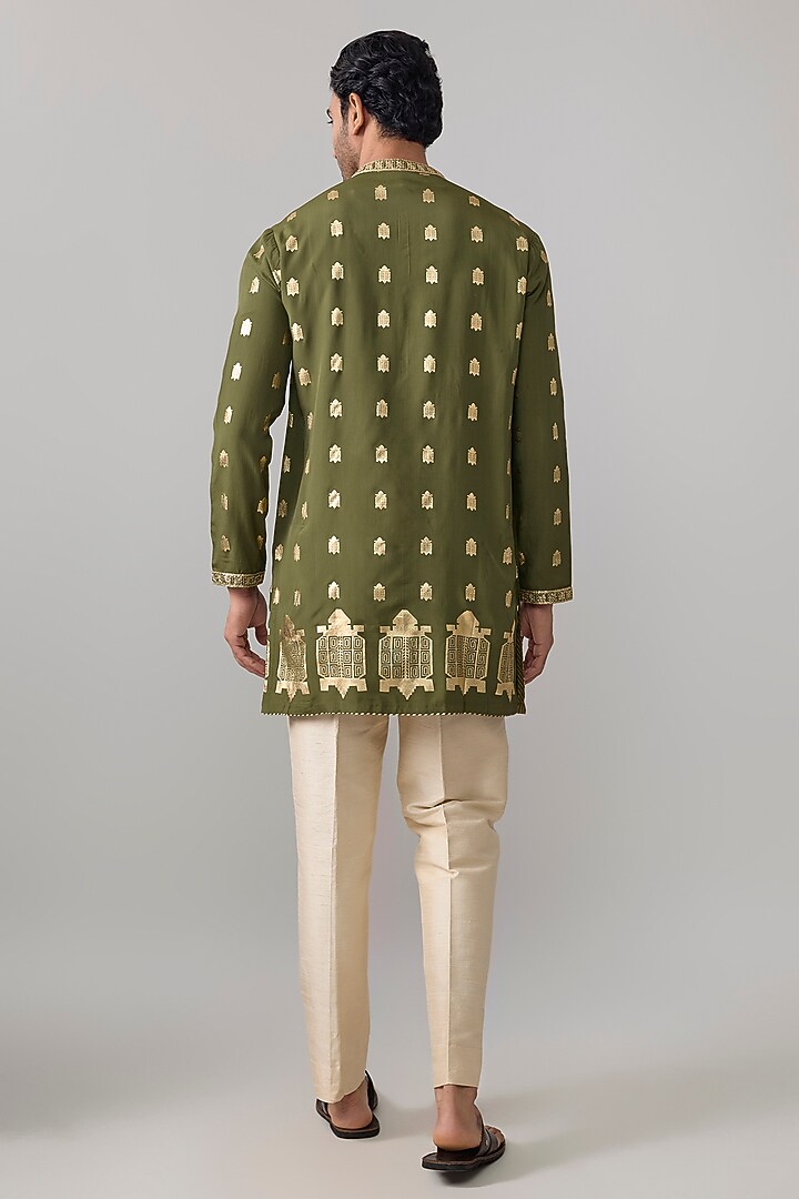 Olive Green Viscose Slub Kurta by Masaba Men at Pernia's Pop Up Shop