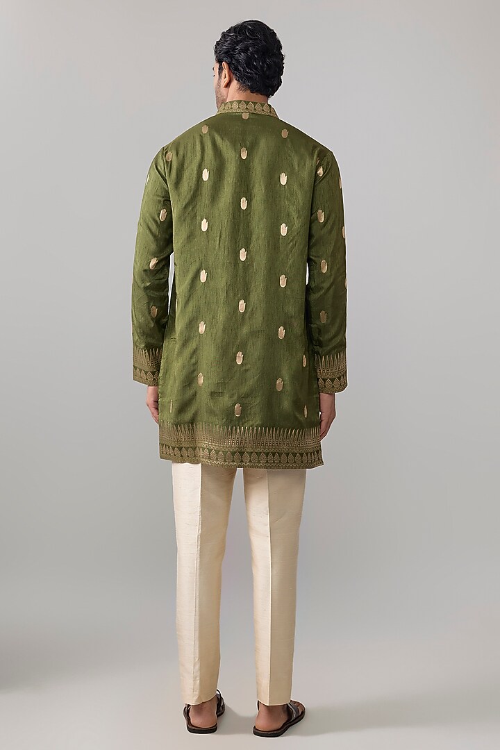 Olive Green Viscose Slub Kurta by Masaba Men at Pernia's Pop Up Shop
