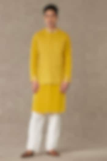 Corn Yellow Tissue Bundi Jacket Set by Masaba Men 