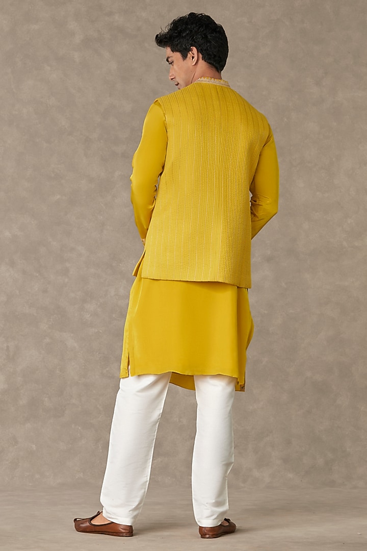 Corn Yellow Tissue Bundi Jacket Set by Masaba Men at Pernia's Pop Up Shop