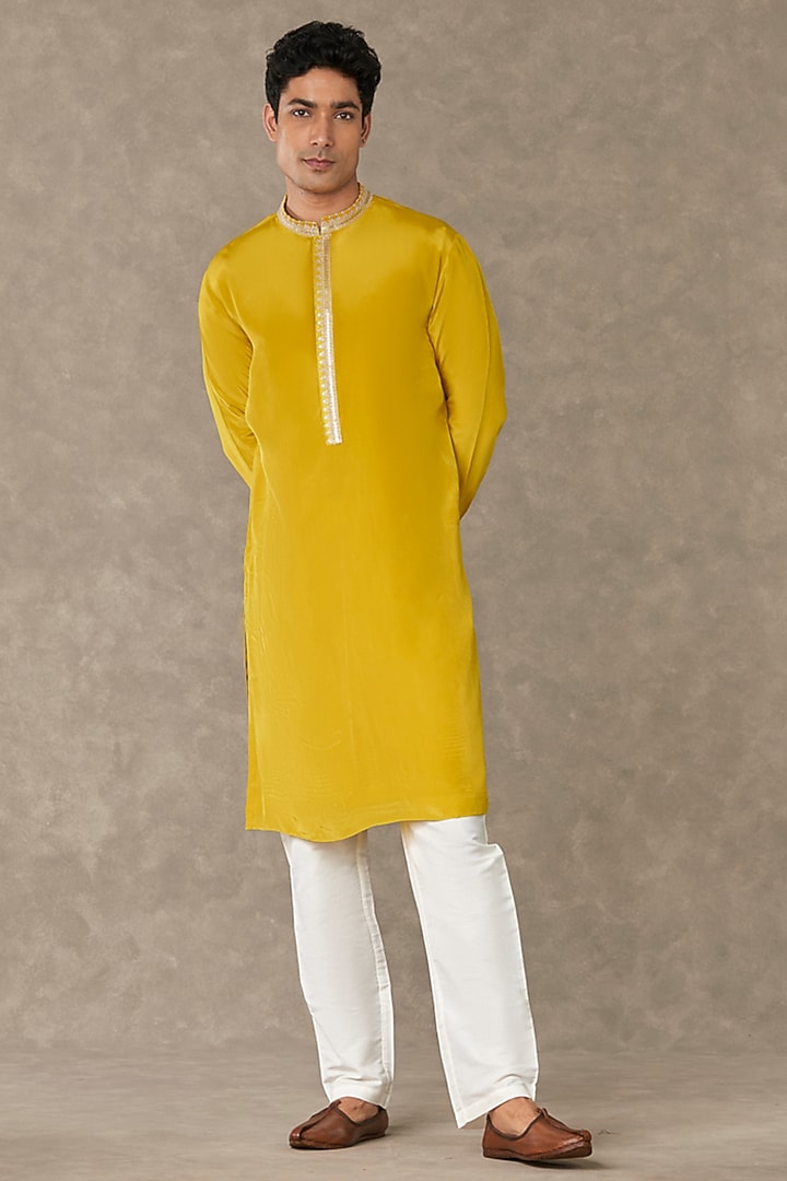 Corn Yellow Tissue Bundi Jacket Set by Masaba Men at Pernia's Pop Up Shop