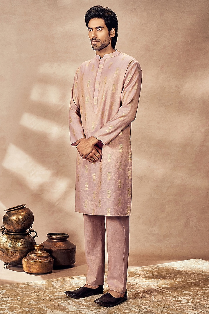 Lilac Kerela Tissue Foil Printed Kurta Set by Masaba Men