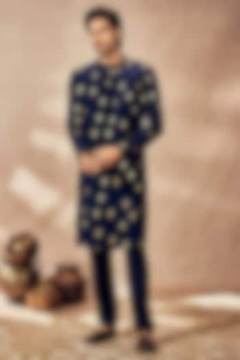 Blue Crepe Silk Foil Printed Kurta Set by Masaba Men