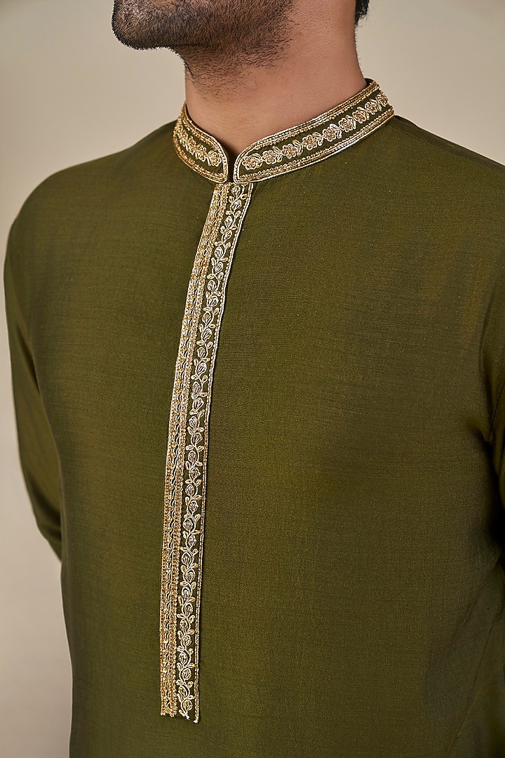 Green Silk Embroidered Bundi Jacket Set by Masaba Men at Pernia's Pop Up Shop