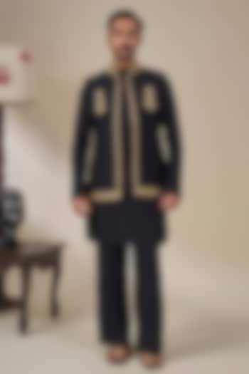 Black Silk Embroidered Bundi Jacket Set by Masaba Men at Pernia's Pop Up Shop
