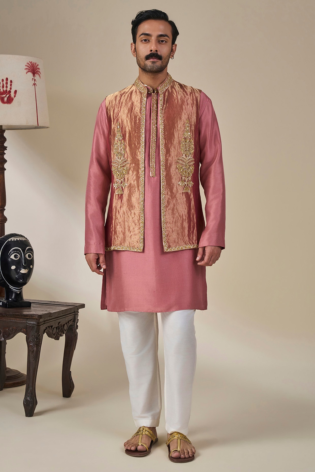 Masaba Pink Tissue Silk Embroidered Bundi Jacket Set