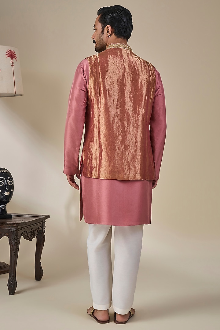 Pink Tissue Silk Embroidered Bundi Jacket Set by Masaba Men at Pernia's Pop Up Shop