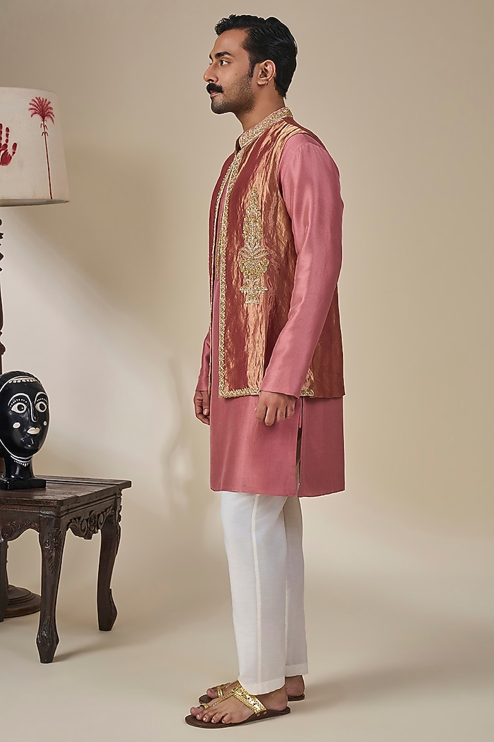 Pink Tissue Silk Embroidered Bundi Jacket Set by Masaba Men at Pernia's Pop Up Shop