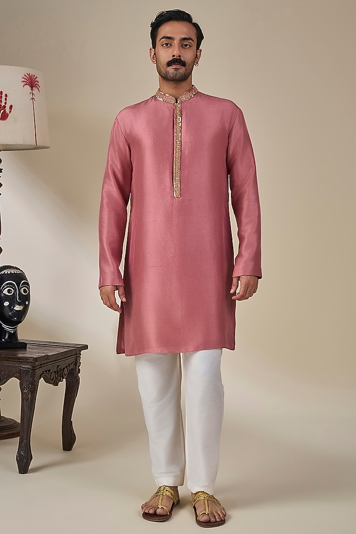 Pink Tissue Silk Embroidered Bundi Jacket Set by Masaba Men at Pernia's Pop Up Shop