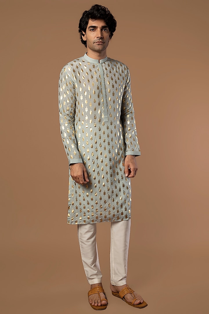 Fog Grey Printed Kurta Set by Masaba Men