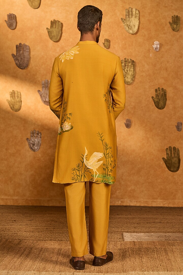 Yellow Chanderi Digital Printed Kurta Set by Masaba Men at Pernia's Pop Up Shop