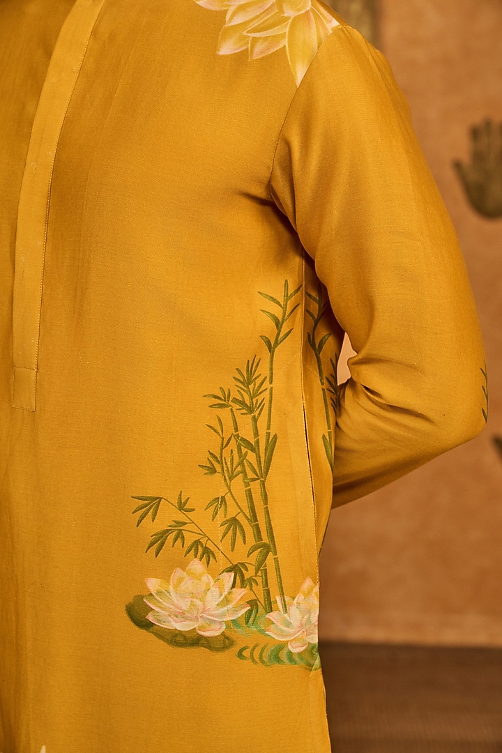 Yellow Chanderi Digital Printed Kurta Set by Masaba Men at Pernia's Pop Up Shop