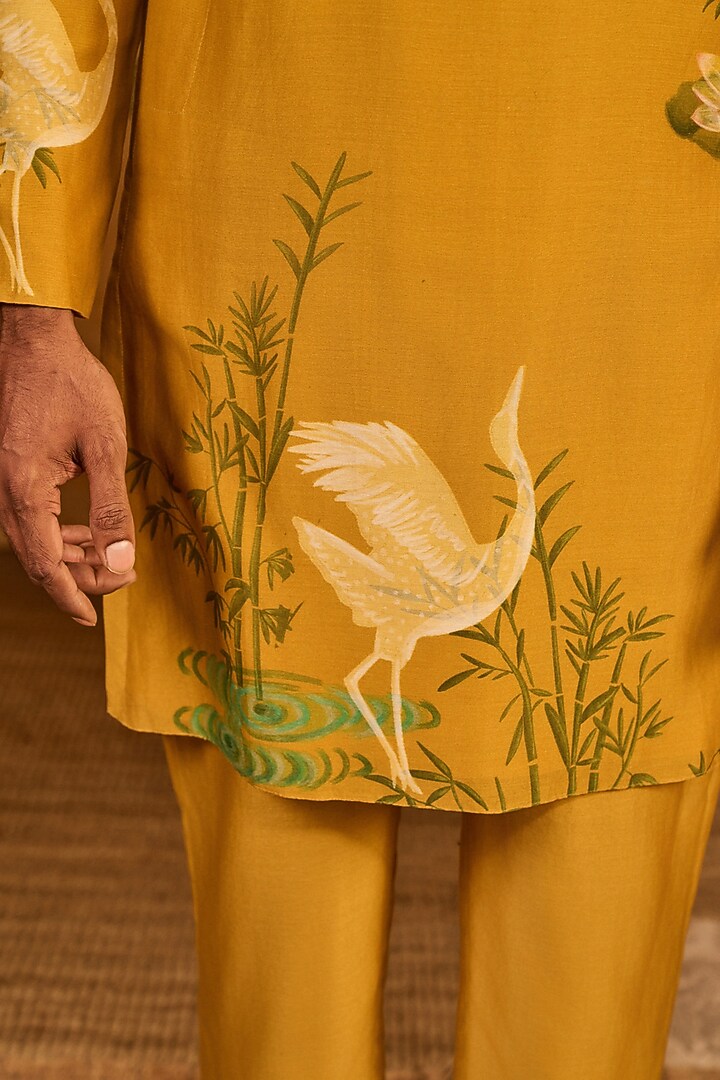 Yellow Chanderi Digital Printed Kurta Set by Masaba Men at Pernia's Pop Up Shop