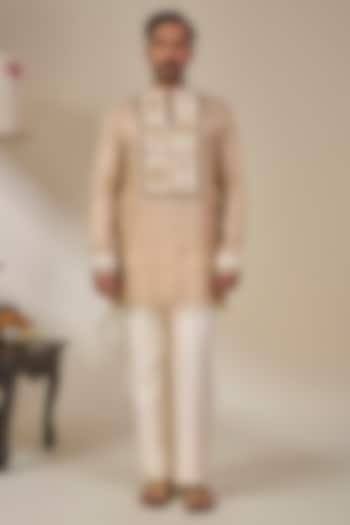 Gold Tissue Silk Embroidered Striped Kurta by Masaba Men at Pernia's Pop Up Shop