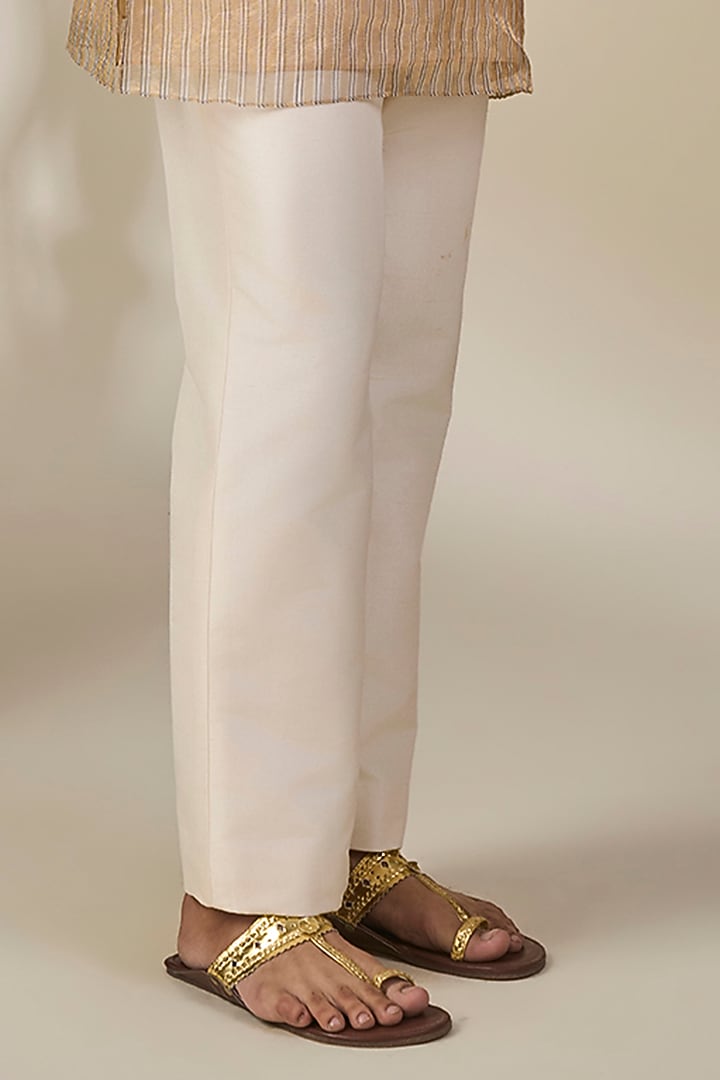 Gold Tissue Silk Embroidered Striped Kurta Set by Masaba Men at Pernia's Pop Up Shop