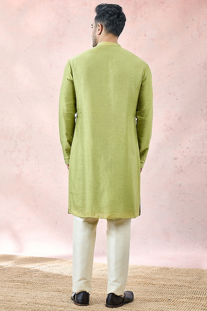 Mint Green Heavy Raw Silk Zardosi Embroidered Groom Sherwani Set by Masaba Men at Pernia's Pop Up Shop