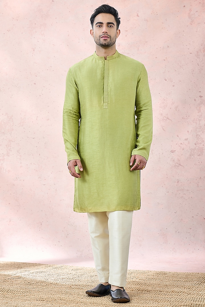 Mint Green Heavy Raw Silk Zardosi Embroidered Groom Sherwani Set by Masaba Men at Pernia's Pop Up Shop