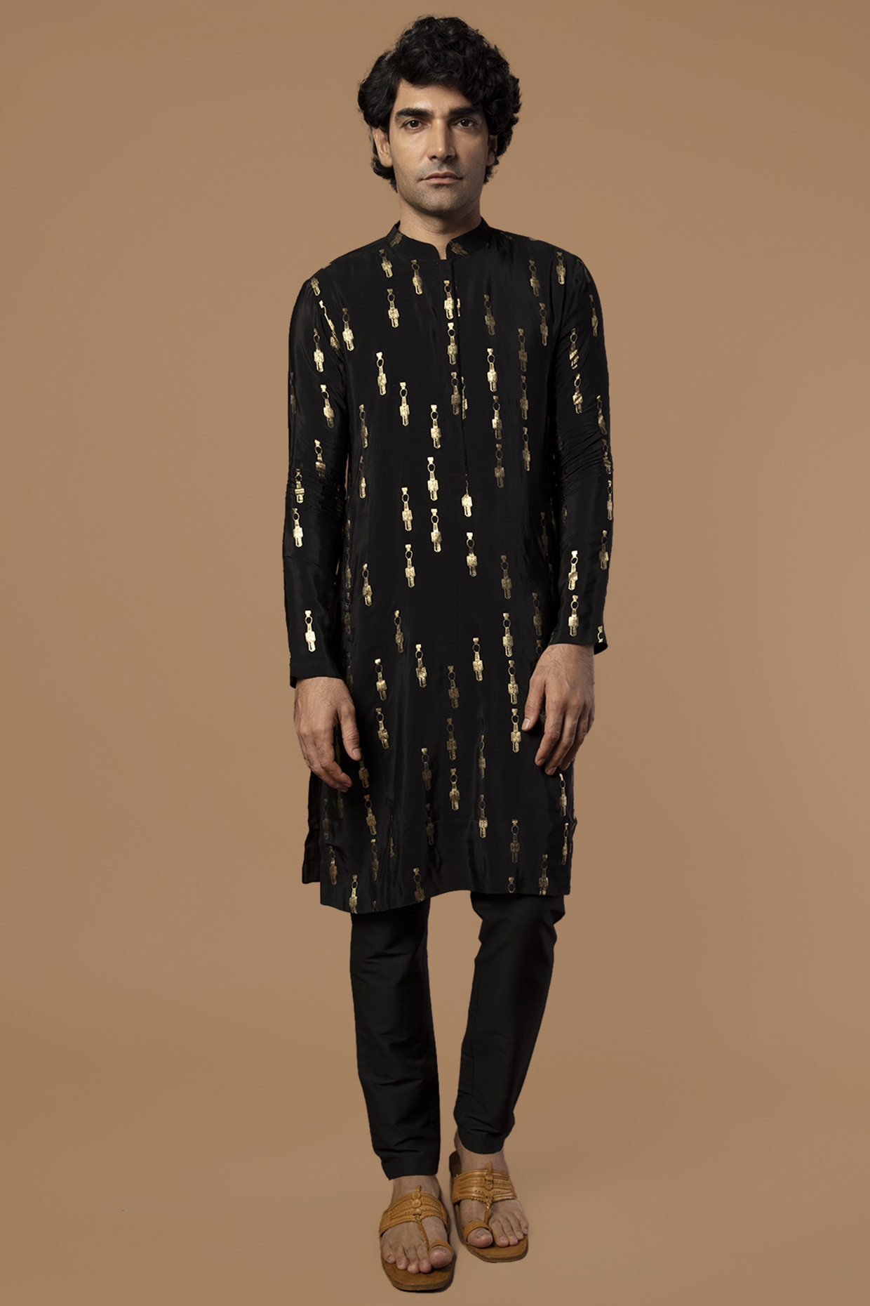 Black Crepe Kurta Set by Masaba Men