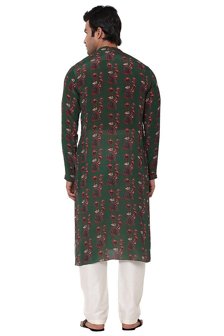Dark Green Crepe Printed Kurta Set by Masaba Men at Pernia's Pop Up Shop