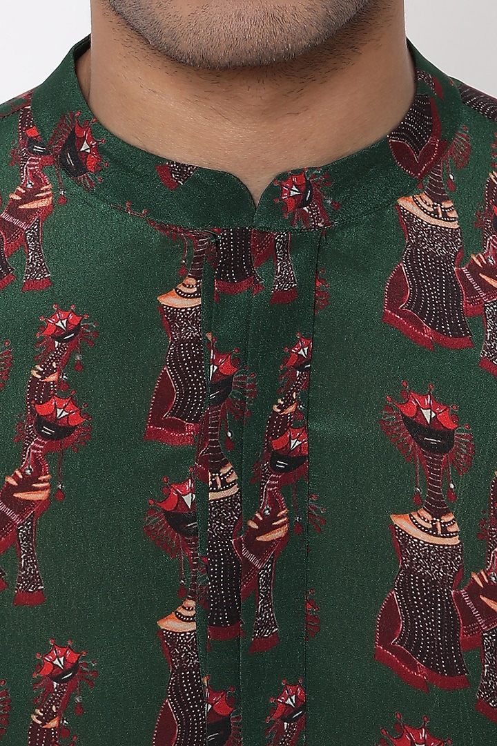 Dark Green Crepe Printed Kurta Set by Masaba Men at Pernia's Pop Up Shop