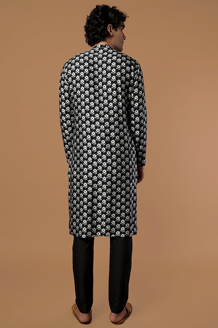 Black Raw Silk Straight Kurta Set by Masaba Men at Pernia's Pop Up Shop