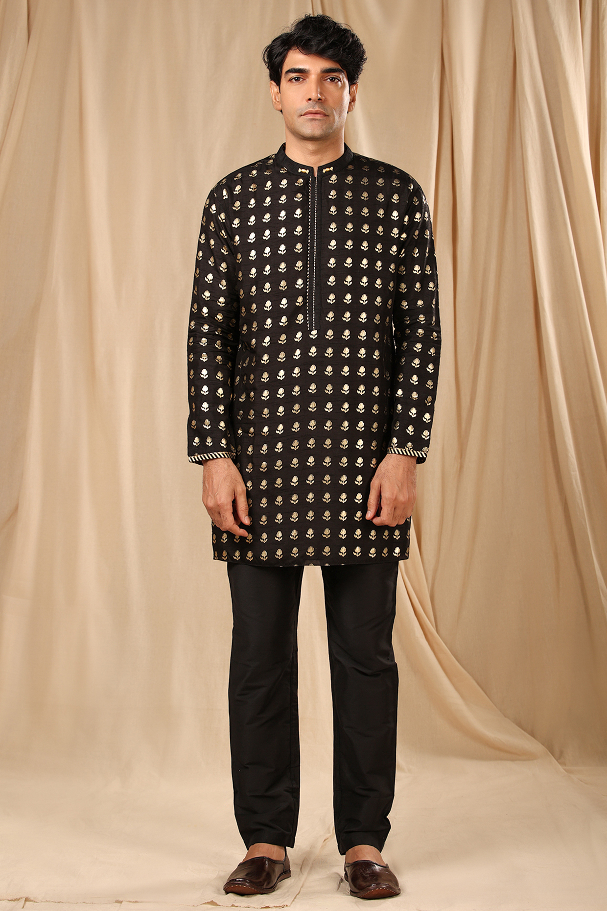 Black Printed Kurta by Masaba Men