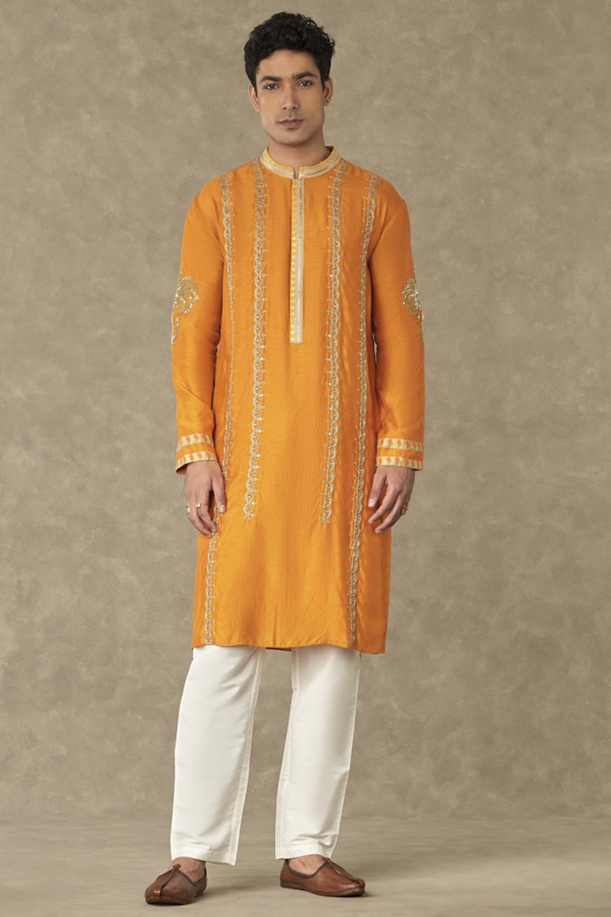 Rust Crepe Silk Embroidered Kurta by Masaba Men at Pernia's Pop Up Shop