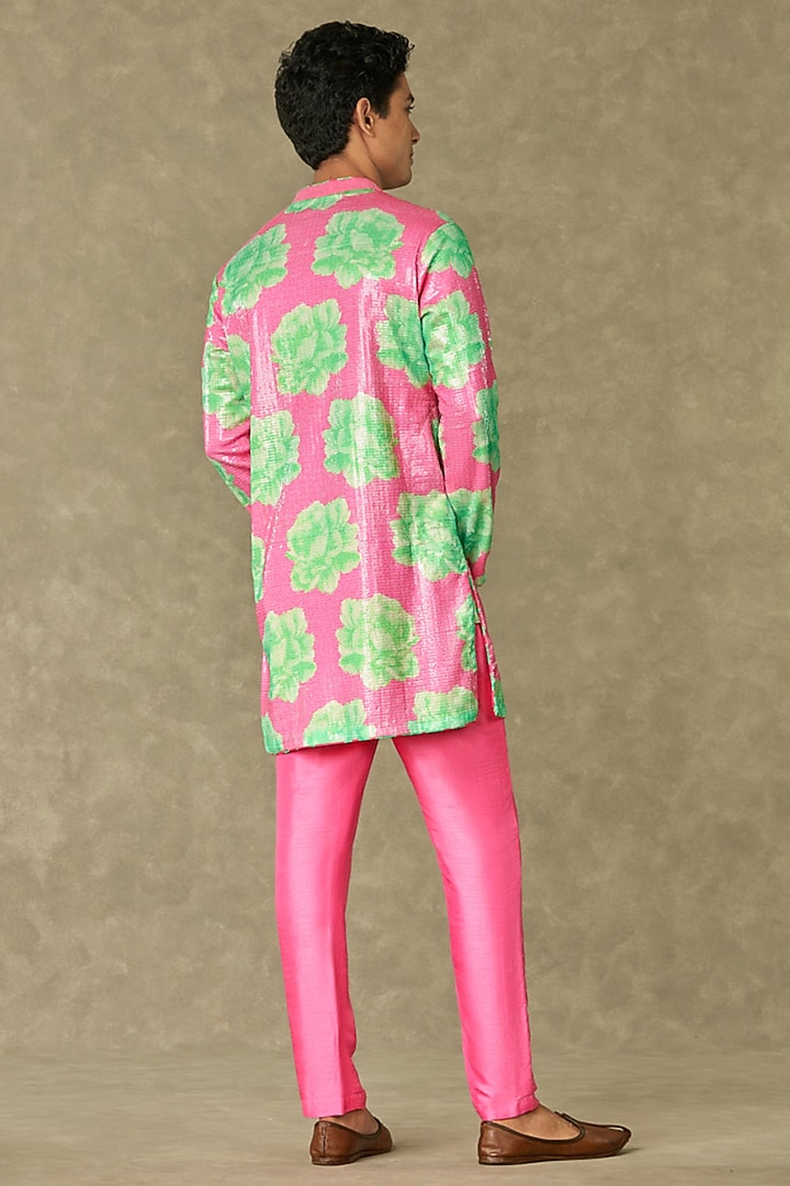 Pink Sequins Georgette Digital Printed Kurta Set by Masaba Men at Pernia's Pop Up Shop