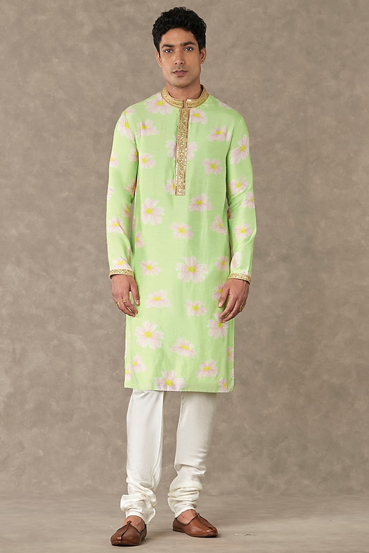 Mint Raw Silk Printed Kurta by Masaba Men at Pernia's Pop Up Shop