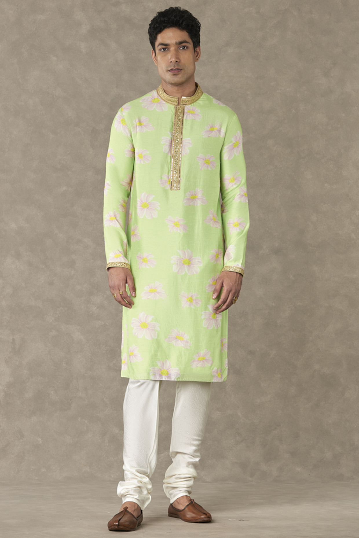 Mint Raw Silk Digital Printed Kurta Set by Masaba Men